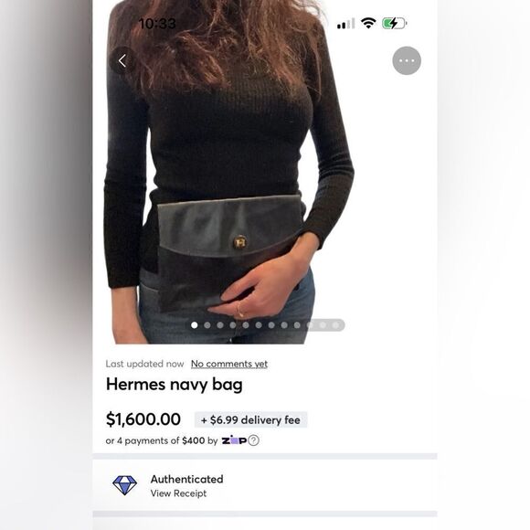 Hermes navy leather envelope clutch - Picture 10 of 14